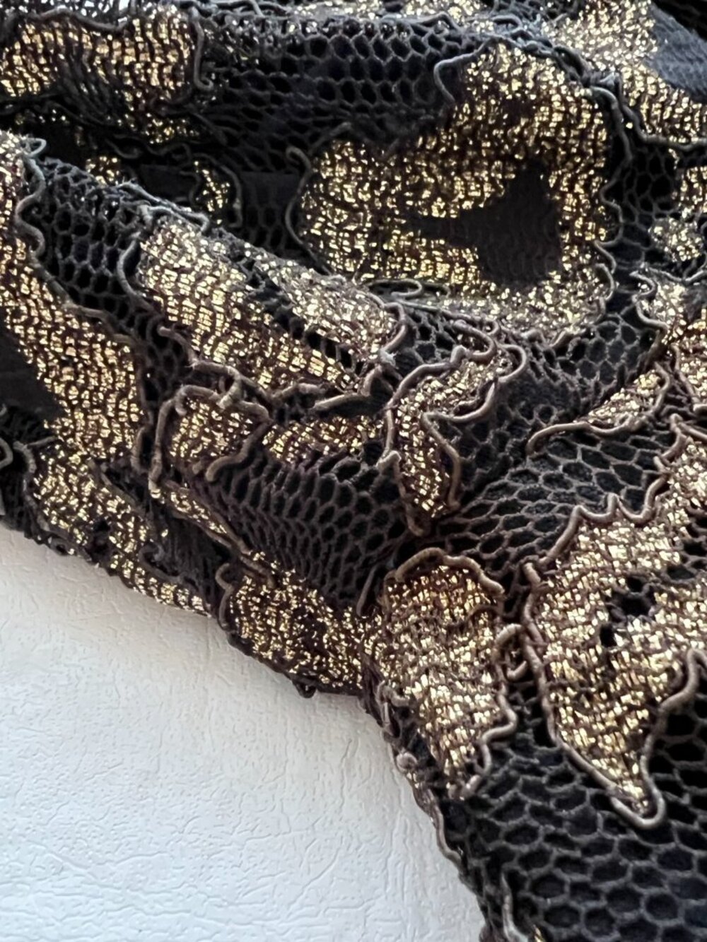 Vintage dress 90s medium Black Lace Gold Floral print long sleeve bodycon - Picture 4 of 8